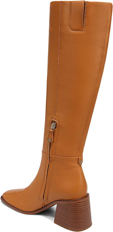 Sam Edelman Wade Caramel Leather Stacked Heel Square Toe Knee High Fashion Boots