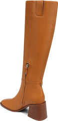 Sam Edelman Wade Caramel Leather Stacked Heel Square Toe Knee High Fashion Boots