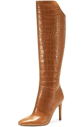Vince Camuto Fenindy Caramel Tan Leather Knee High Pointed Stiletto Tall Boot
