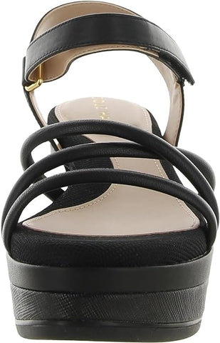 Cole Haan Grand Ambition Addison Black Leather Ankle Strap Wedge Heeled Sandals