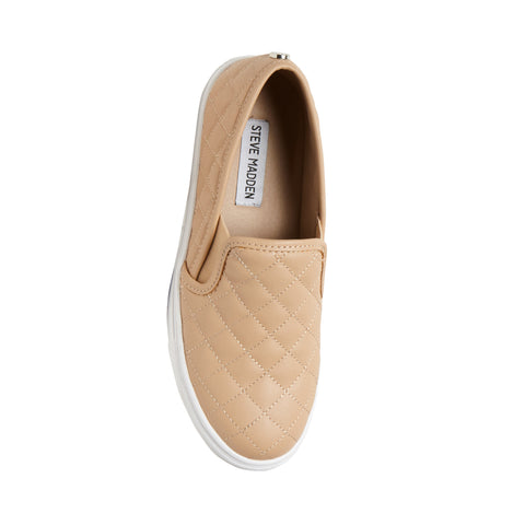 Steve Madden Ecentrcq Sporty Chic Quilted Slip-on Round Toe Low Top Sneaker Nude