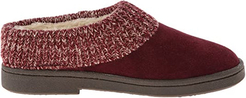 Clarks Womens Slipper Suede Leather Knitted Collar Clog Slippers - Plush Faux Fur Lining