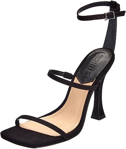 Schutz Nylla Black Sandals Women Ankle Strap Open Toe Flared High Heel Sandals