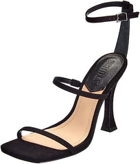 Schutz Nylla Black Sandals Women Ankle Strap Open Toe Flared High Heel Sandals