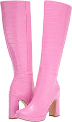 Circus by Sam Edelman Freda Pink Croc Print Knee High Side Zip Block Heel Boots