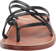 Sam Edelman Marinea Black Leather Slip On Open Toe Strappy Flat Slides Sandals