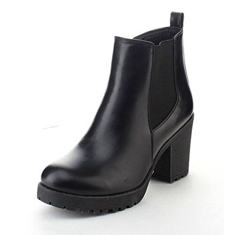 Refresh Club-01 Black Fashion Elastic Panel Slip On Chunky Heel Ankle Booties