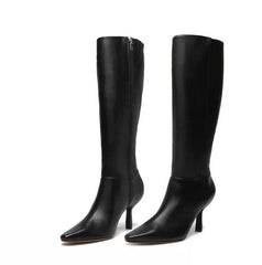 Schutz Jupitar Black Leather Dress Stiletto Pointed Toe Womens Knee Boots