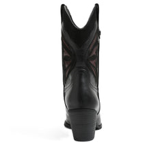 Sam Edelman Wynne Black Leather Pull On Pointed Toe Stacked Heel Western Boots