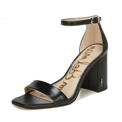 Sam Edelman Daniella Black Leather Ankle Strap Block Heeled Open Toe Sandals