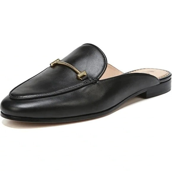 Sam Edelman Laurna Black Slip On Almond Toe Golden Accent Fashion Loafers