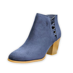 City Classified Habit Navy Vegan Nubuck Side Zipper Stacked Heel Ankle Booties