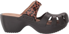 Dr. Scholl's Dance On Brown Leopard Slip On Buckle Block Heel Rounded Toe Clogs