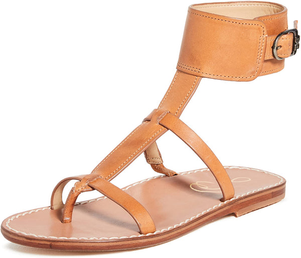 Sam Edelman Mollie Natural Thong Strap Wide Buckle-Embellished Cuff Flat Sandals