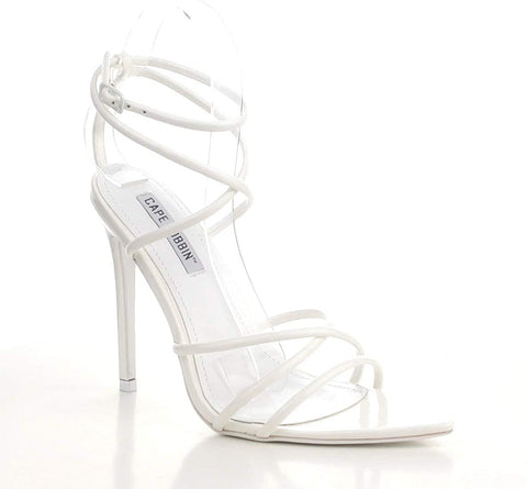 Cape Robbin Ada Strappy Pointy Open Toe Ankle Strap Stiletto Heel Sandals White