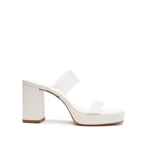 Schutz Platform White Open Toe Translucent Straps Block High Heel Sandal