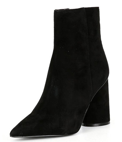Steve Madden Vallor Black Spool Heel Pointed Toe Suede Ankle Fashion Boots