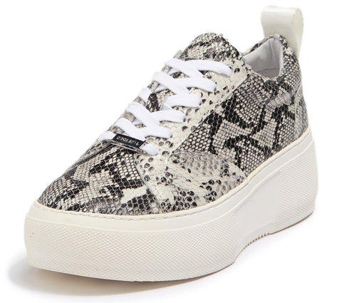 JSlides COURTO Lace-up Rounded Toe Low Top Platform Sneakers, OFF WHT/BLK Snake