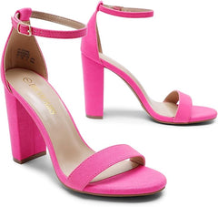 Dream Pairs Hi-Chunk Fuchsia Suede Ankle Strap Open Toe Block High Heeled Sandals