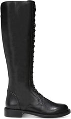 Sam Edelman Nance Black Lace Up Rounded Toe Stacked Heel Leather Knee High Boots