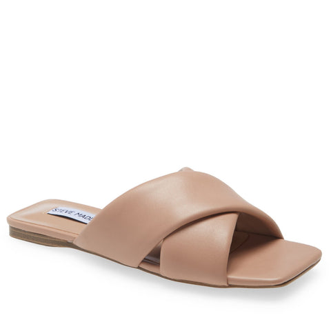 Steve Madden Mayra Nude Leather Slide Square Open Toe Flat Sandal Mule