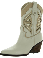 Sam Edelman Wynne Modern Ivory Leather Pull On Pointed Toe Western Ankle Boots