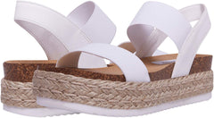 Steve Madden Jaklin Wedge Fitted Elastic Sandals White Platform Espadrille