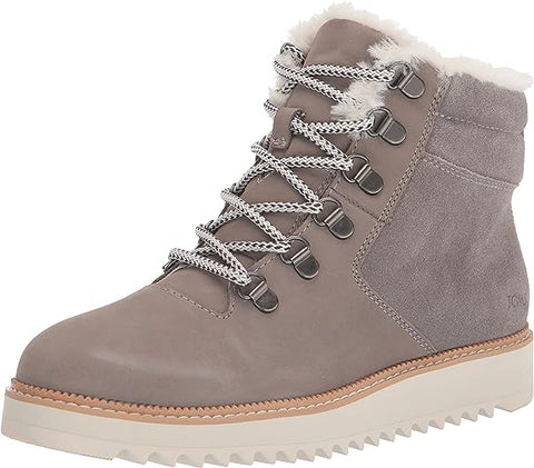 Toms Mojave Cement Lugged Sole Rounded Toe Lace Up Fur Detailed Ankle Boots