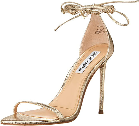 Steve Madden Fizzed Gold Pointed Open Toe Chain Accent Detailed Heeled Sandals