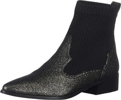 Cecelia New York Tomas Sock-Knit Leather Western Bootie Warm Pewter/Black