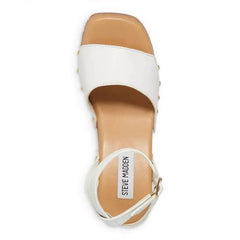 Steve Madden Ocala White Leather Ankle Strap Squared Open Toe Platform Sandals