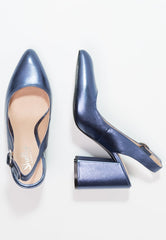 Shellys London Chester Blue Leather Sling-Back Single Sole Retro Dress Pumps