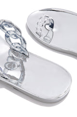 Luxemoda Jelli Toe Ring Flat Slip On Silver Metallic Flip Flop Jelly Sandals