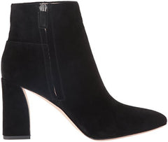 BCBG Blyss Black Suede Thick Heel Chic Block Heeled Rounded Toe Ankle Booties