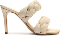 Schutz Soo White Leather Braided Straps Slip On Open Toe Stiletto Heeled Sandals