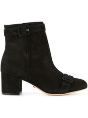 Schutz Sabrini Black Leather Round Toe Low Block Heel Buckle Ankle Booties