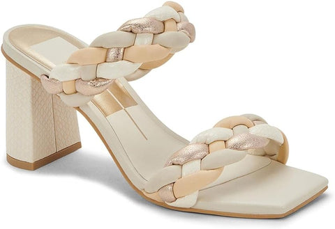 Dolce Vita Paily Ivory Multi Stella Slip On Squared Open Toe Heeled Sandals