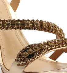 Schutz Court Gold Metallic Crystal Studs Pull On Open Toe Stiletto Heel Sandals