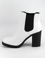 Luxemoda Glove White Chelsea Ankle Boot w/Lug Sole Elastic Gore Chunky Heel (8)