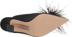 Sam Edelman Anthony Black Spool Heel Slip On Pointed Toe Feather Detailed Pumps