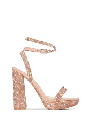 Cape Robbin Gianna Rose Gold  Rhinestone Strappy Thick Heel Platform Sandals