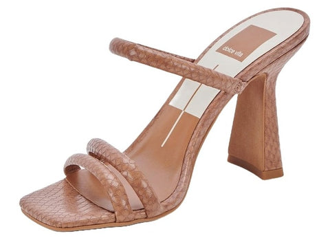 Dolce Vita Fort Luggage Embossed Stella Slip On Open Toe Block Heeled Sandals