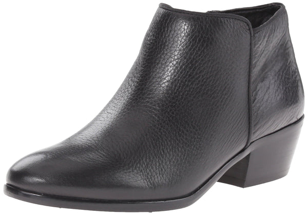 Sam Edelman Petty Black Leather Round Toe Stacked Heeled Boot Ankle Bootie