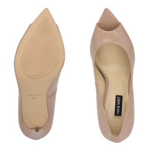 Nine West Prizz Light Natural Slip On Pointed Open Toe Stiletto Heeled Pumps