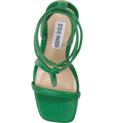 Steve Madden Lafayette Green Spool Heel Lace Up Open Squared Toe Heeled Sandals