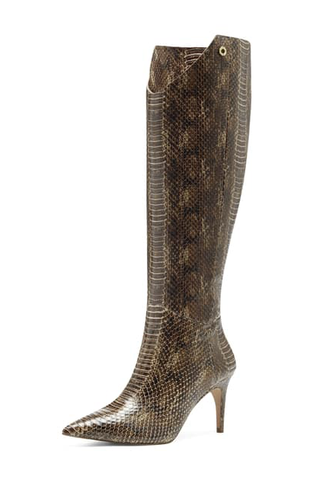 Louise et Cie Kamil Brown Leather Pointed Toe Knee High Mid Heel Tall Boots