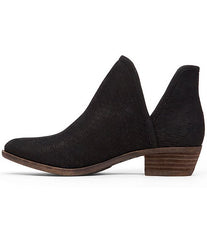 Lucky Brand Bashina Black Suede Leather Block Heel Low Cut Booties