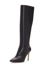 Louise Et Cie Sevita Black Leather Tall Stiletto Pointed Toe Leather Dress Boots