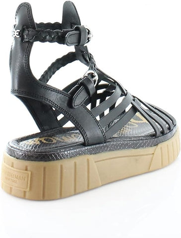 Sam Edelman Geana Black Braided Ankle Strap Platform Wedge Gladiator Sandal