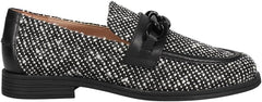 Cole Haan Stassi Black/White Boucle Slip On Chain Detailed Rounded Toe Loafers